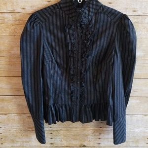 Bebe Pinstripe Button Down Ruffle Top Size Small
